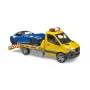 Bruder MB Sprinter trasportatore di auto con modulo luci e suoni, arancione/blu, roadster incluso