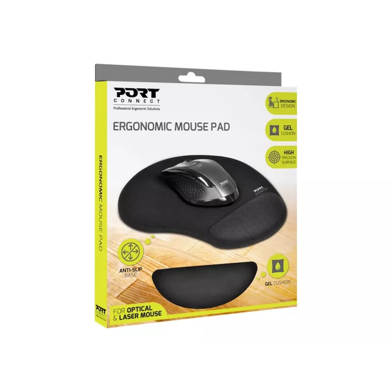 PORT CONNECT | Tappetino mouse ergonomico | 200 x 230 x 20 mm | nero