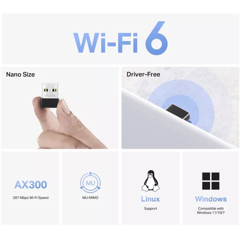Mercusys MA14N AX3000 Nano adattatore USB Wi-Fi, fino a 287 Mbps