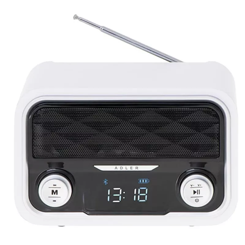 Radio portatile Adler AD 1185 – FM, Bluetooth 4.0, MP3, scheda SD, AUX, batteria ricaricabile 1800 mAh, display LCD, ricarica Micro-USB