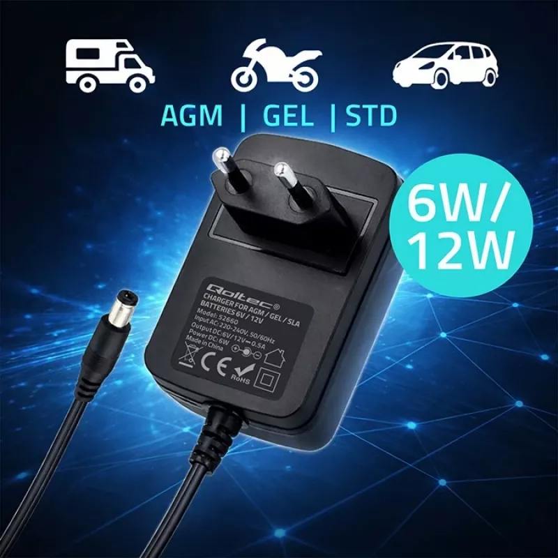 Caricabatterie QOLTEC modello 52660 — 6V/12V, caricabatterie 6W