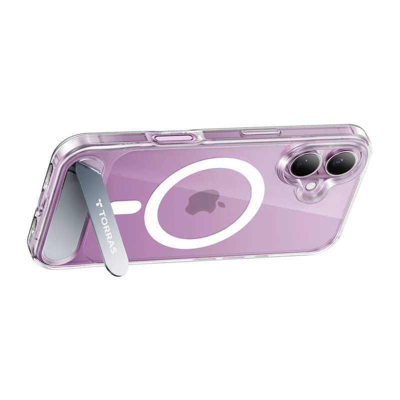 Custodia Torras Pstand Series per iPhone 16 Plus — cover protettiva trasparente con kickstand integrato