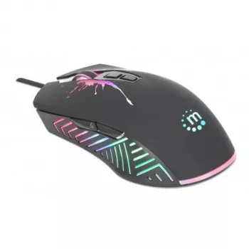 Manhattan Mouse da gaming con LED, con filo, sette tasti, rotella di scorrimento, 7200 dpi, Nero con illuminazione LED, tre anni di garanzia