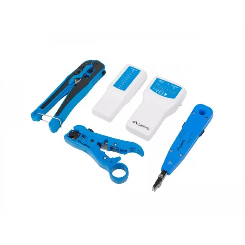 Set pinza crimpatrice per cavo di sicurezza LANBERG NT-0302 — crimpatrice RJ-45, impugnature in plastica, custodia, interruttore on/off, multicolore