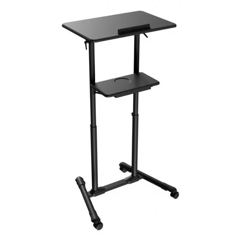 Gembird TVS-DESK-01-BK scrivania mobile in piedi con ruote, altezza regolabile 111–134,5 cm, inclinazione 30°, max 20 kg, nera