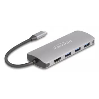 Hub USB-C DELOCK 64323 — host USB 3.2 Gen 2 Type-C, HDMI + 2× USB-A + 2× USB-C, 10 Gbit/s, grigio