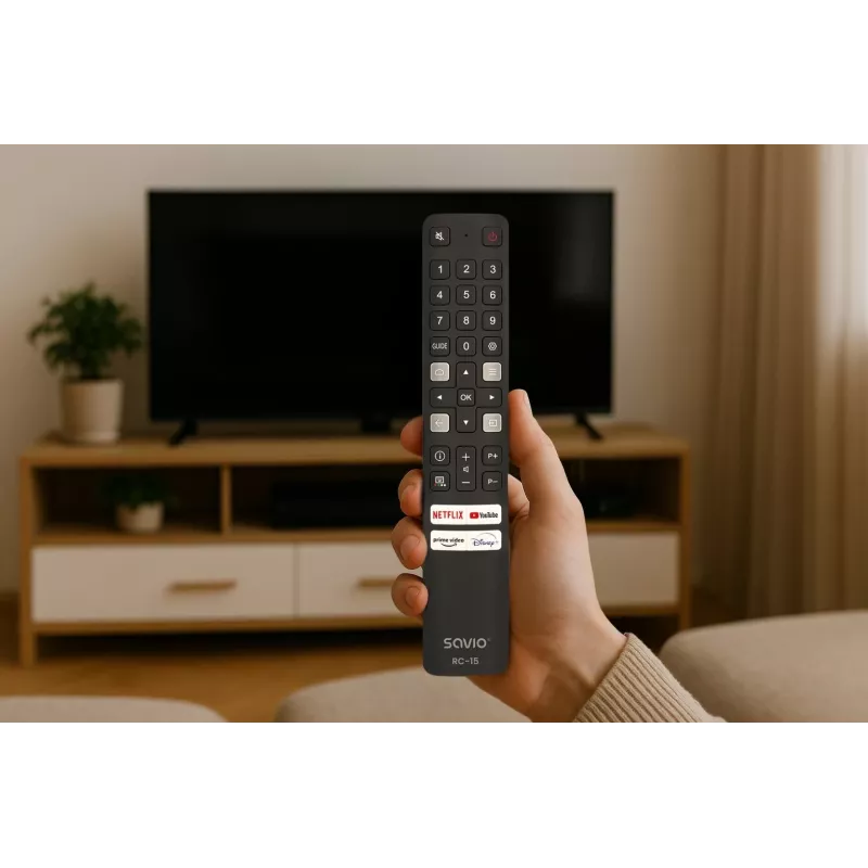 Telecomando universale SAVIO RC-15 per TCL SMART TV, IR wireless, nero, portata 10 m
