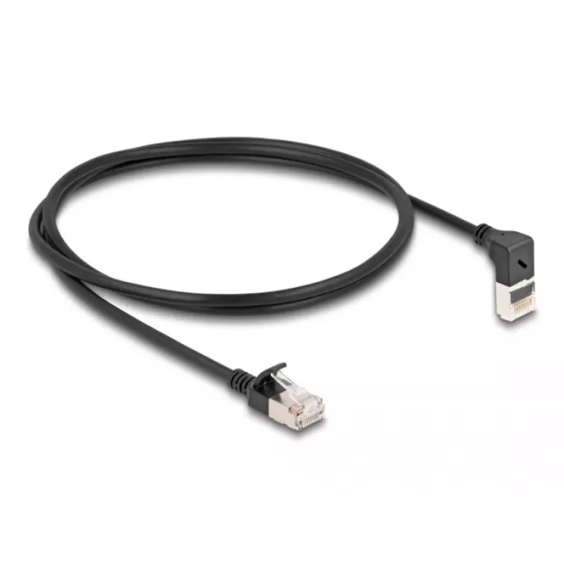 Cavo di rete RJ45 DeLOCK Cat.6A S/FTP slim 90° piegato verso l'alto 1 m nero