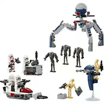 LEGO Star Wars Clone Trooper e Battle Droid Battle Pack giocattolo da costruire per bambini con veicolo Speeder Bike, 4 minifigure e 5 figure, regalo per ragazzi