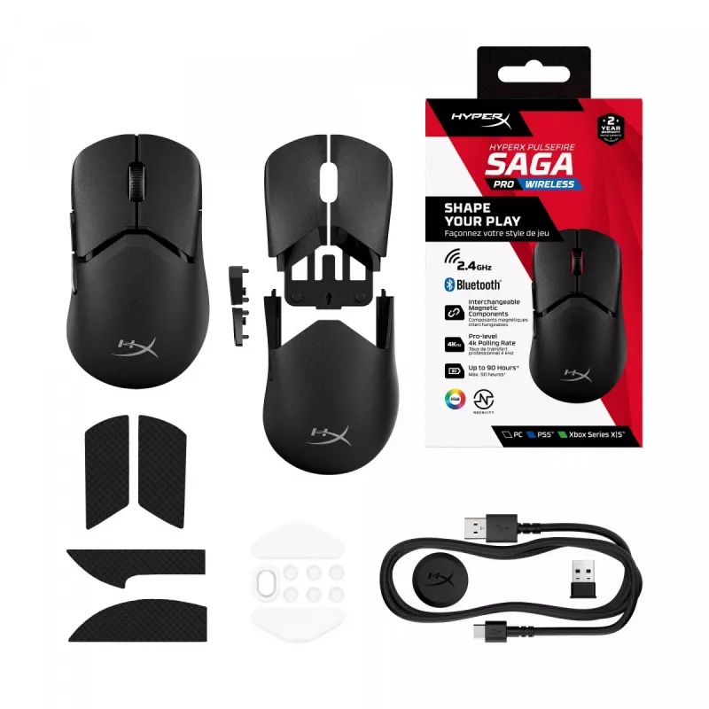 Mouse gaming HyperX Pulsefire Saga Pro wireless (nero)