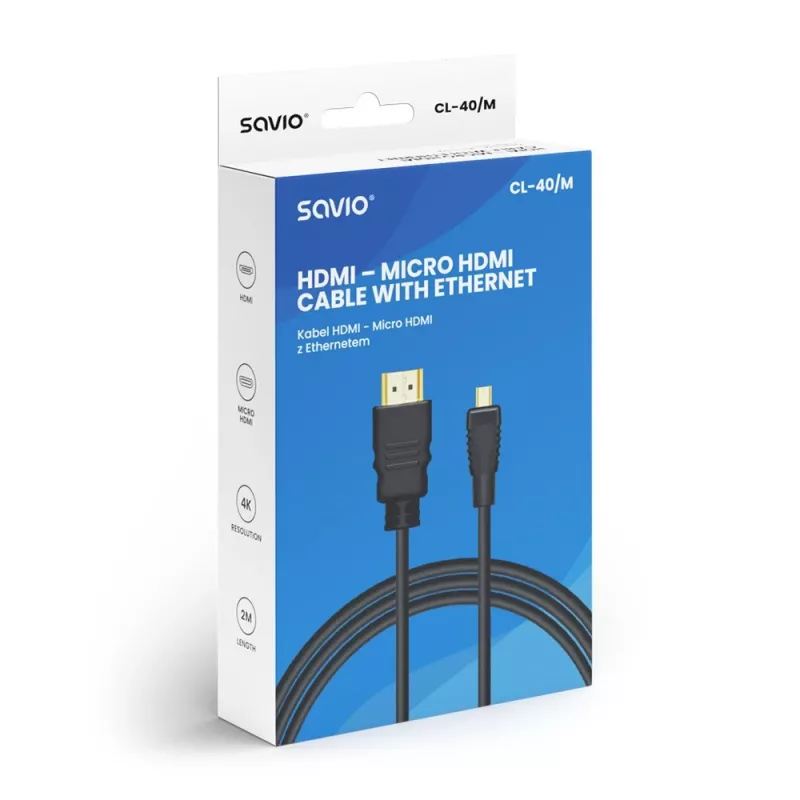 Cavo Savio CL-40/M HDMI (M) - micro HDMI (M) con Ethernet, 2 m, nero