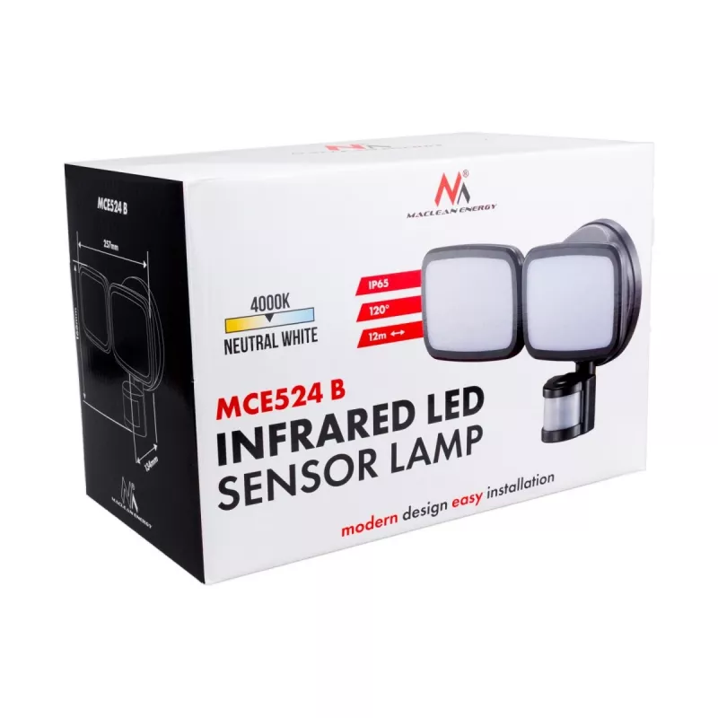Lampada da parete LED MACLEAN MCE524 con rilevatore di movimento PIR, modello MCE524 B