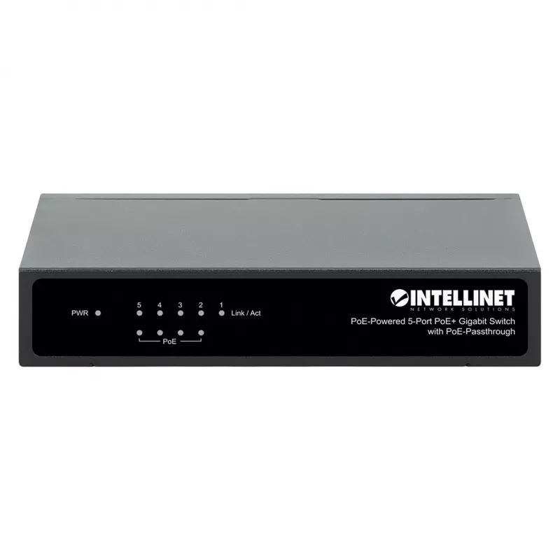 Switch Gigabit 5xPoE Passthrough, alimentato tramite PoE o AC, 68W