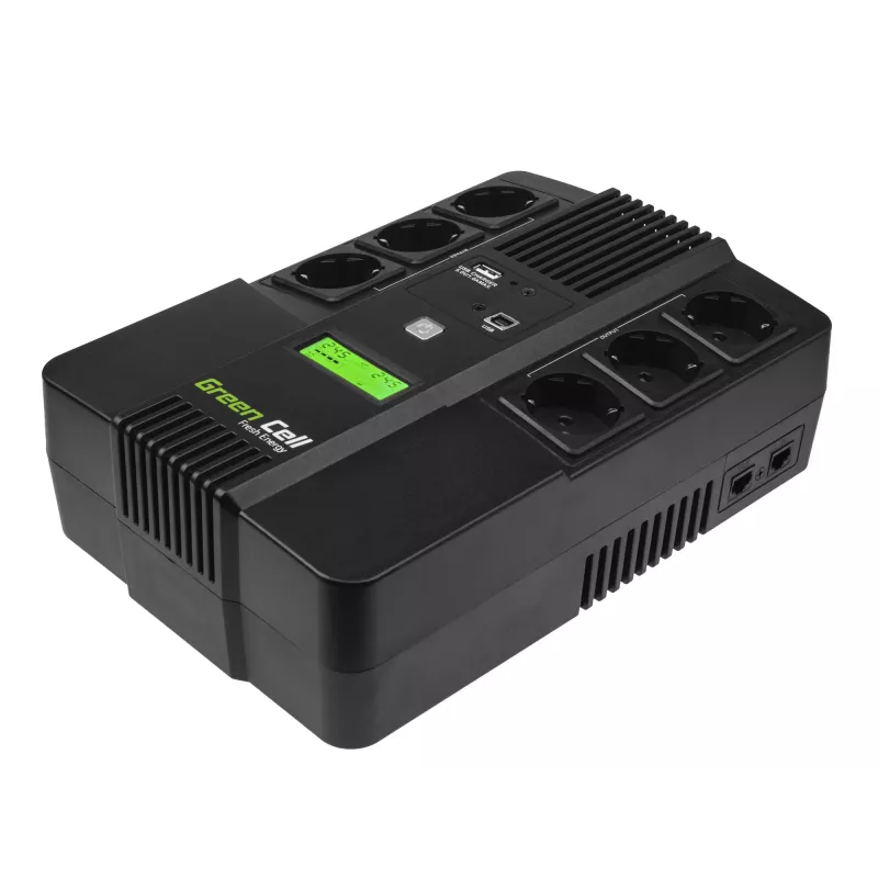 Gruppo di continuità Green Cell UPS06, line-interactive 600 VA (360 W), 6 uscite AC, LCD, USB, RJ-45, batteria 12 V 7 Ah