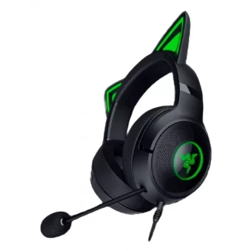 Kraken Kitty V2 - nero, headset gaming, orecchie Kitty, illuminazione reattiva allo streaming, microfono cardioide HyperClear, driver TriForce da 40 mm, microfono integrato nei padiglioni, Razer Chroma RGB (orecchie e padiglioni), Surround Sound: disponibile solo con