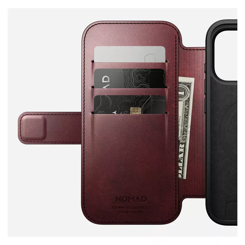 Custodia per smartphone Nomad Modern Leather Folio per Apple iPhone 17 Pro, 6,3 pollici (16 cm), pelle bordeaux