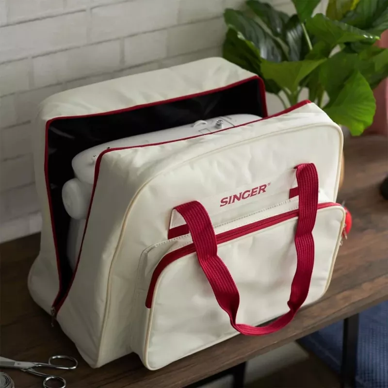 Custodia da trasporto SINGER 25010000204 per macchine da cucire portatili, crema e rosso, leggera con manico