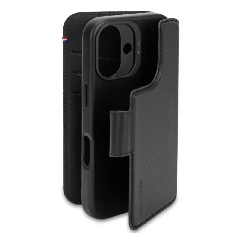 Custodia in pelle per iPhone 16, nero