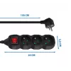 Prolunga elettrica ESPERANZA ELK210K — cavo 1,5 m, 3 prese AC tipo E, spina angolare, interno, nero