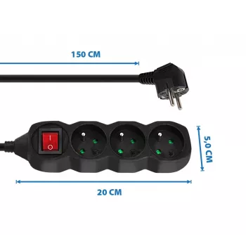 Prolunga elettrica ESPERANZA ELK210K — cavo 1,5 m, 3 prese AC tipo E, spina angolare, interno, nero
