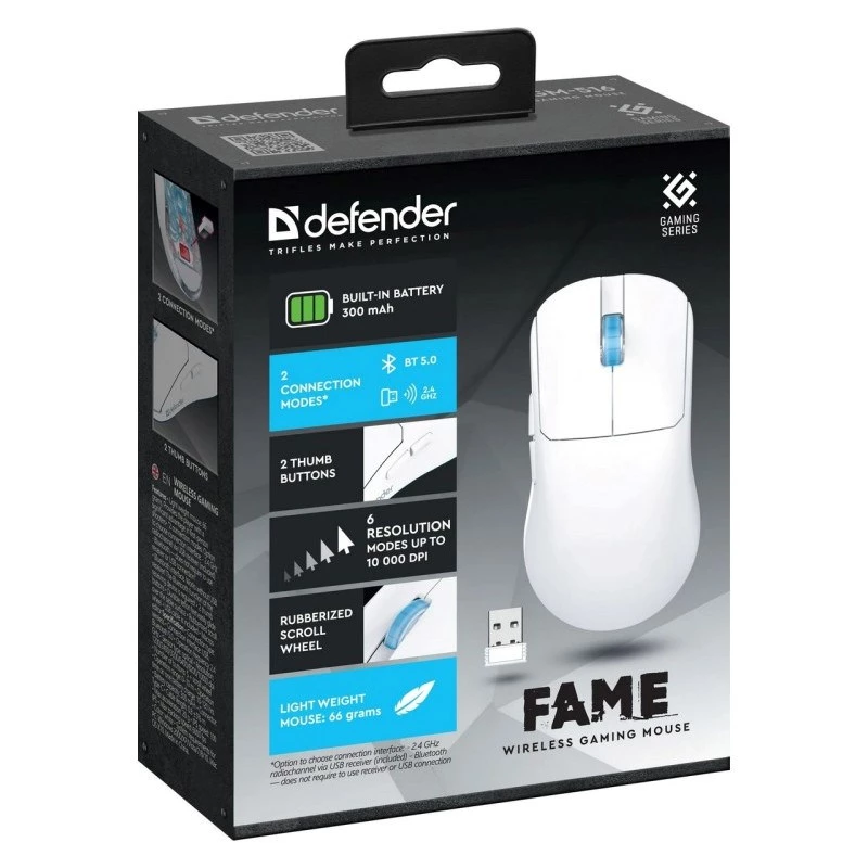 Mouse WIRELESS DEFENDER FAME GM-516 RF+BT 10000DPI 6P bianco