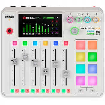 Interfaccia audio Rode RodeCaster Pro II bianco — console di registrazione USB multicanale