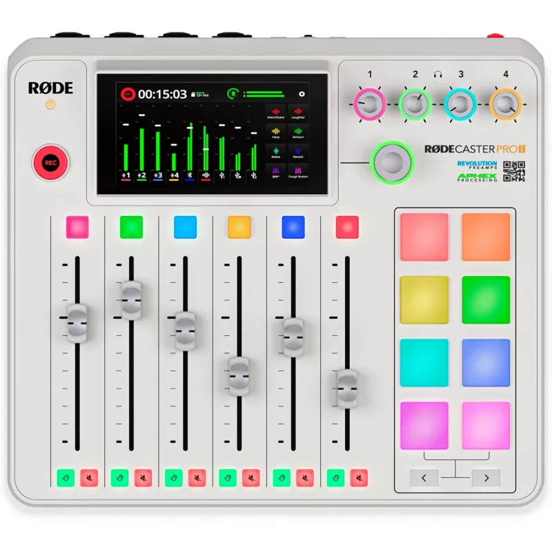 Interfaccia audio Rode RodeCaster Pro II bianco — console di registrazione USB multicanale