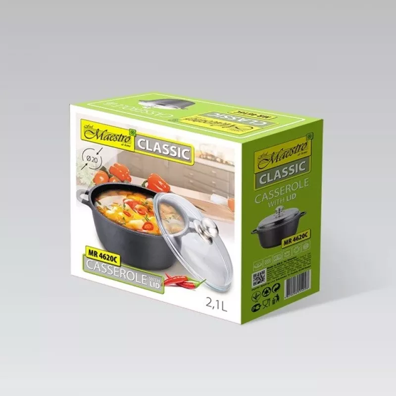Pentola con coperchio Maestro MR-4620C 20 cm 2,1 l nera