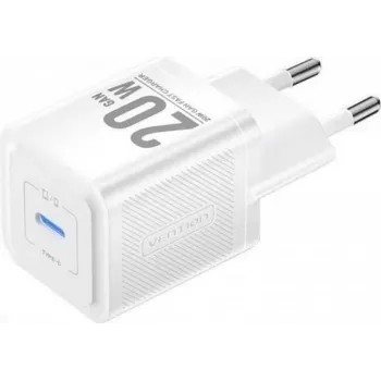 Caricabatterie da viaggio Vention FEPW0-EU – caricabatterie AC da interno USB-C 20W per smartphone, tablet, smartwatch, cuffie, bianco