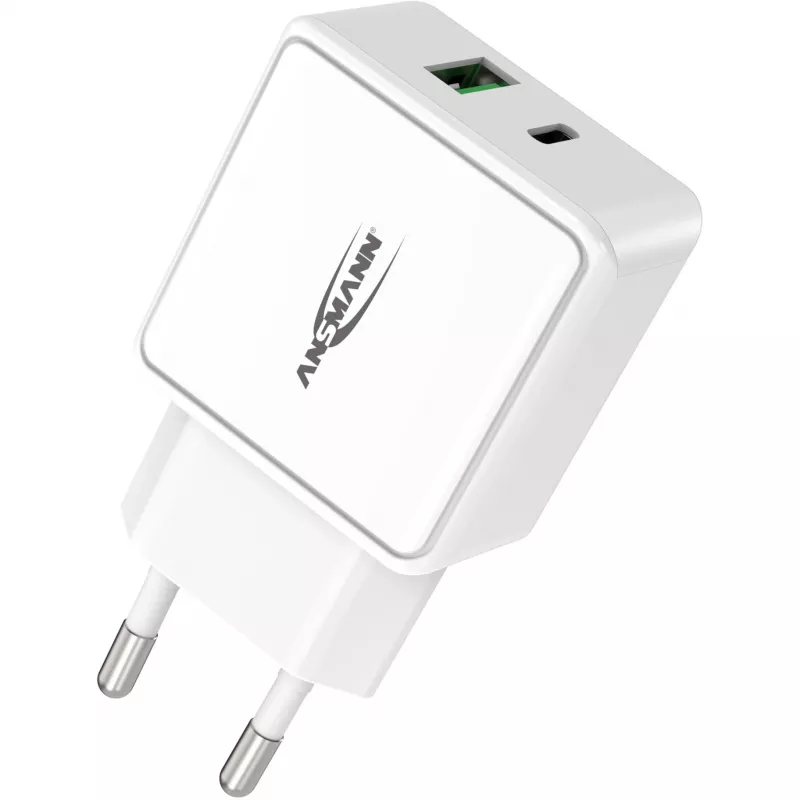 ANSMANN HC218PD - alimentatore - 18 Watt - 3000 mA - PD, QC 3.0 - 2 porte di uscita (USB, USB-C) - bianco (1001-0111)