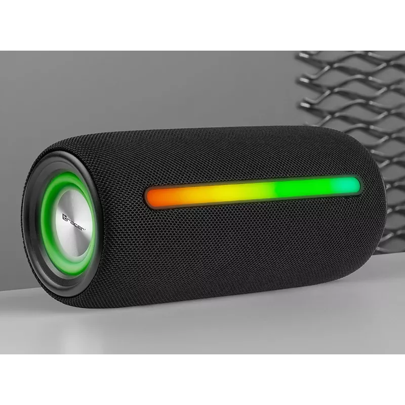 Altoparlante stereo portatile TRACER Stripe nero — 10 W RMS, Bluetooth/cablato, USB-A e USB-C, MicroSD, batteria ricaricabile integrata (fino a 5 h)