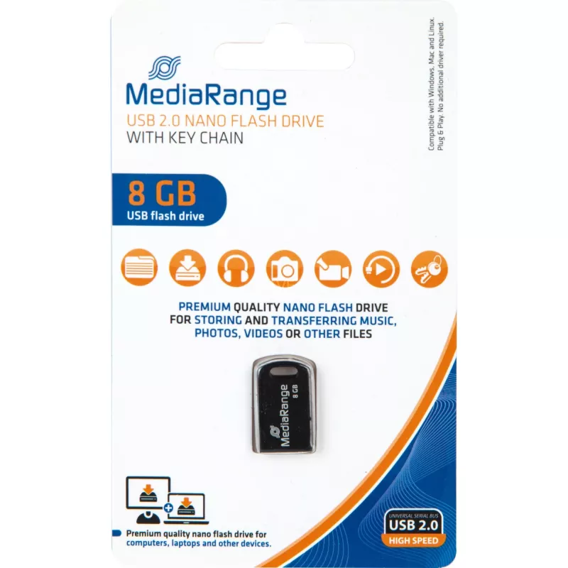 MediaRange Nano - chiavetta USB - 8 GB - USB2.0 - nero (MR920)