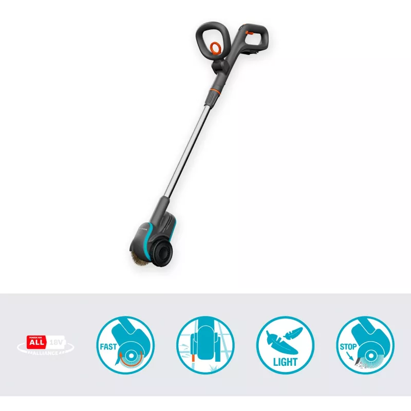 Gardena 14820-55 EasyWeed 1800/18V P4A solo spazzola per fughe a batteria, rimuovi erbacce, senza batteria e caricabatterie, grigio/turchese