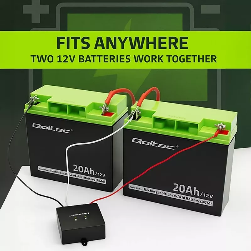 Equalizzatore di tensione per batterie QOLTEC 51097 per batterie 24V (2×12V), corrente di equalizzazione 5A