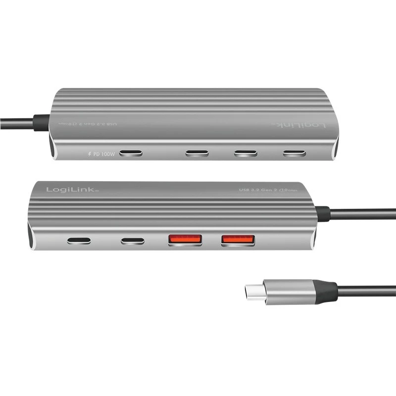 LogiLink hub USB 3.2 Gen2 7+1 porte 2x USB-A 5x USB-C PD 100W alluminio