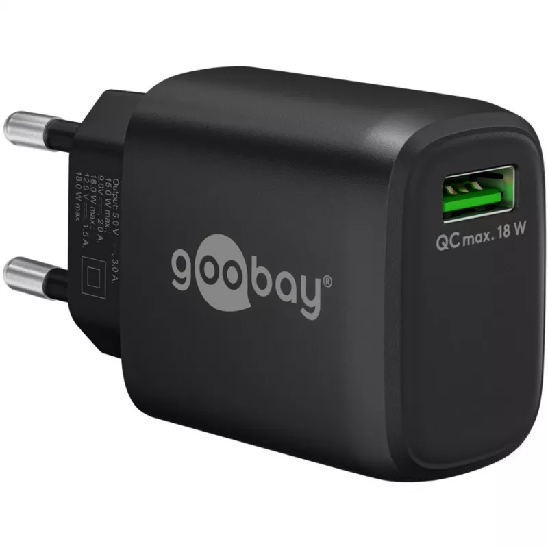 Caricabatterie rapido USB-A QC (18 W) (nero)