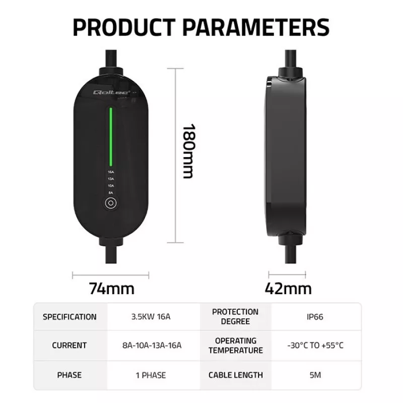 Caricabatterie mobile per auto elettriche, Type2, 3,5 kW, 5 m