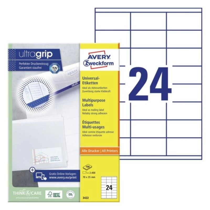 Etichette universali 70x35mm inkjet laser copia A4 100 fogli 2400 pezzi bianco
