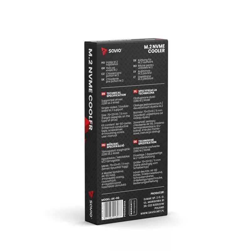 SAVIO AK-60 dissipatore per unità M.2 NVMe 2280, nero