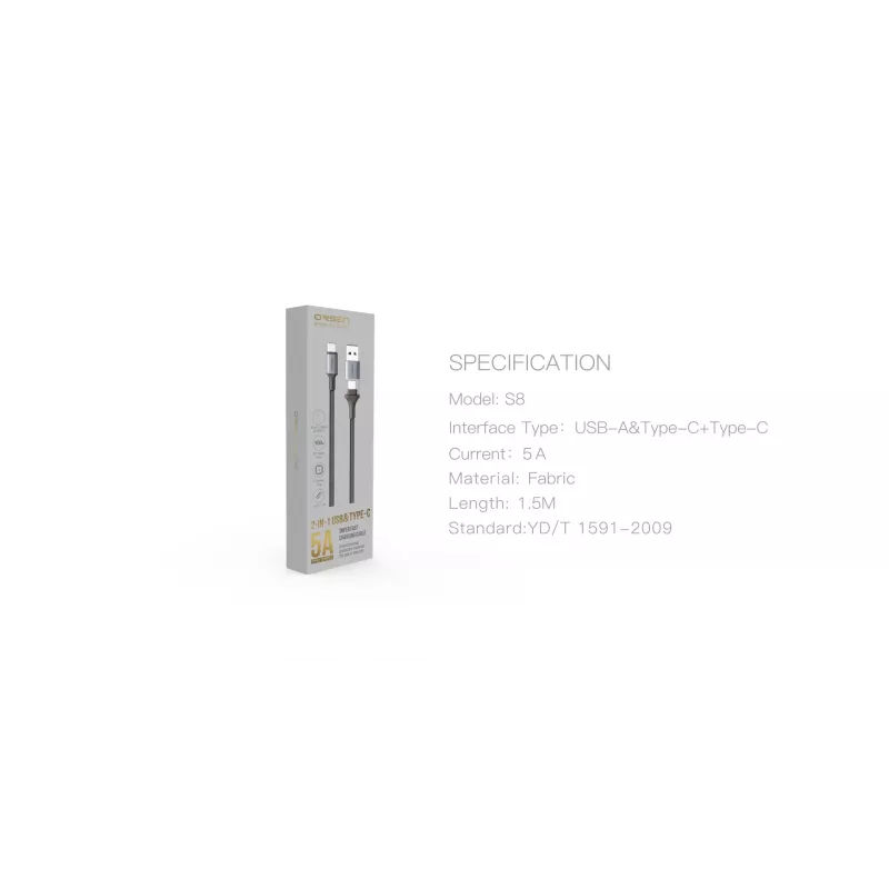 Cavo USB Type-C 2-in-1 Orsen S8, 5A, 1,5 m (ricarica rapida/dati)