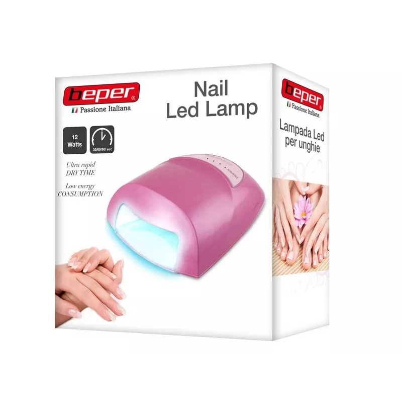 Beper 40.992 lampada LED per gel unghie, timer 30/60/90 s, 12 W