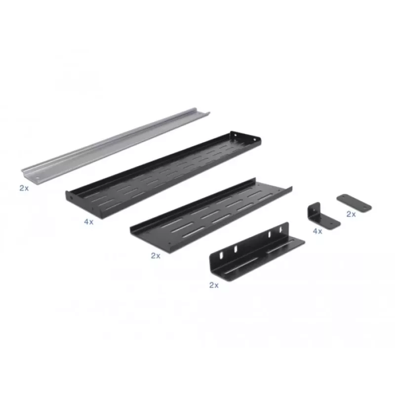 Delock kit di montaggio per guida DIN - montaggio a rack - nero - 4U - 48,3 cm (19