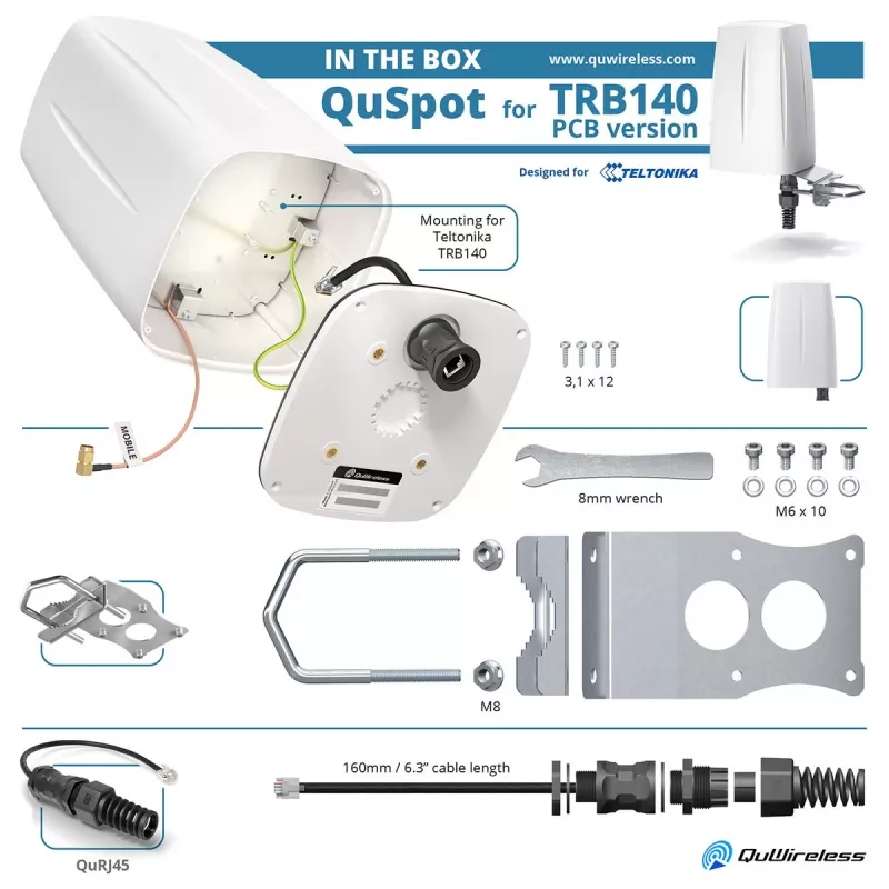 QuWireless QuSpot A140S-A antenna LTE omnidirezionale per Teltonika TRB140, PoE/LAN, 4 dBi, IP67, bianca