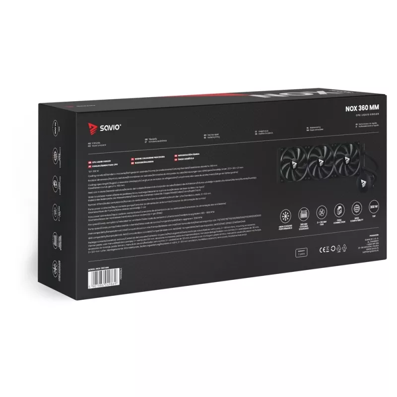 Kit raffreddamento a liquido SAVIO NOX 360 mm (3 ventole da 120 mm, base in rame, radiatore in alluminio) nero, 600–1800 giri/min