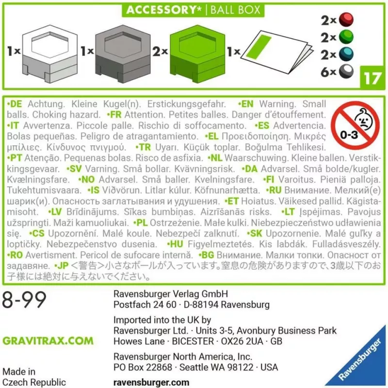 Giocattolo accessorio Ravensburger GraviTrax scatola per biglie multicolore