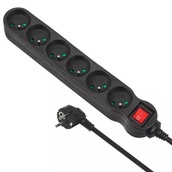 Prolunga elettrica MACLEAN MCE225 — cavo 1,5 m, 6 prese AC Type F, per interni, nero