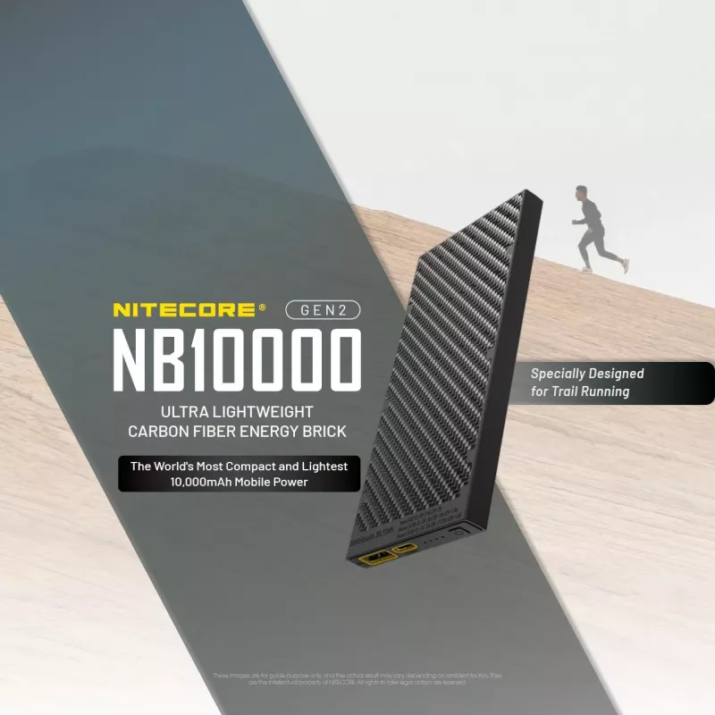 Powerbank portatile Nitecore NB10000 — 10000 mAh, USB‑A + USB‑C, uscita totale 38 W, grigio