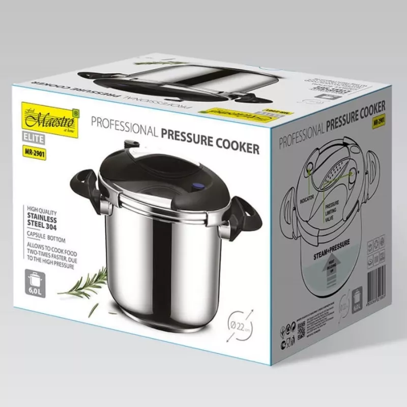 Pentola a pressione Maestro MR-2901, 6 L, 22 cm, argento, 80 kPa