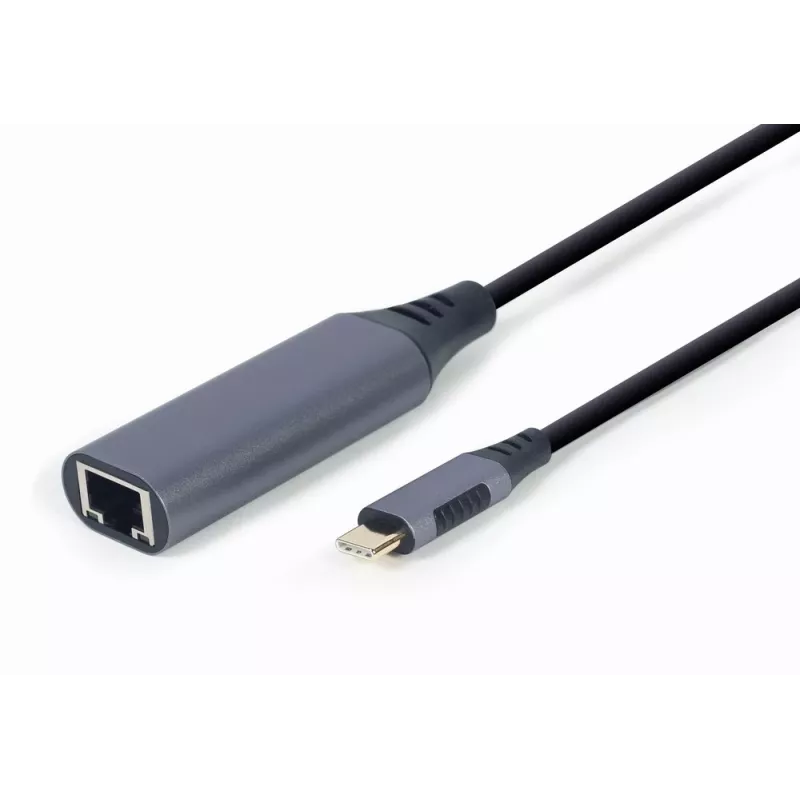 Adattatore di rete Gembird A-USB3C-LAN-01 Type-C USB 3.2 Gen 1, Gigabit RJ-45, cavo 0,15 m, case in metallo, grigio/nero