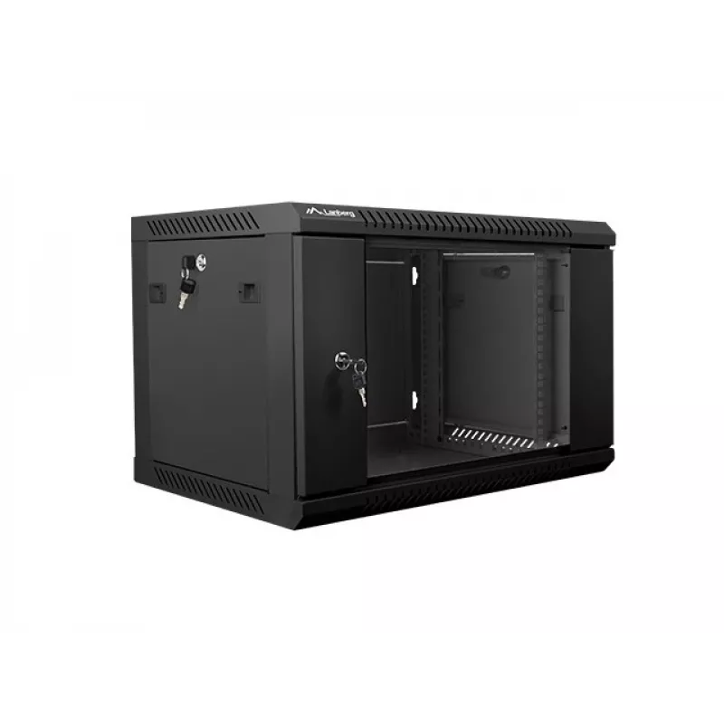Lanberg WF01-6406-10B armadio rack da parete da 19 pollici, 6U, 600x450x368 mm, porta in vetro, 60 kg, nero